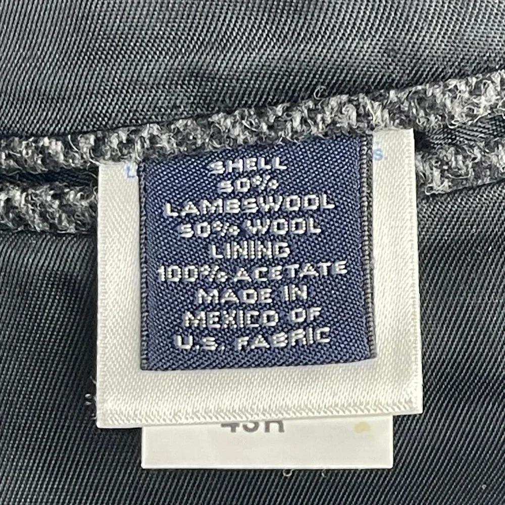 VTG Lands' End Lambswool Blazer Tweed Herringbone‎ 43R Sport Coat Grey *READ